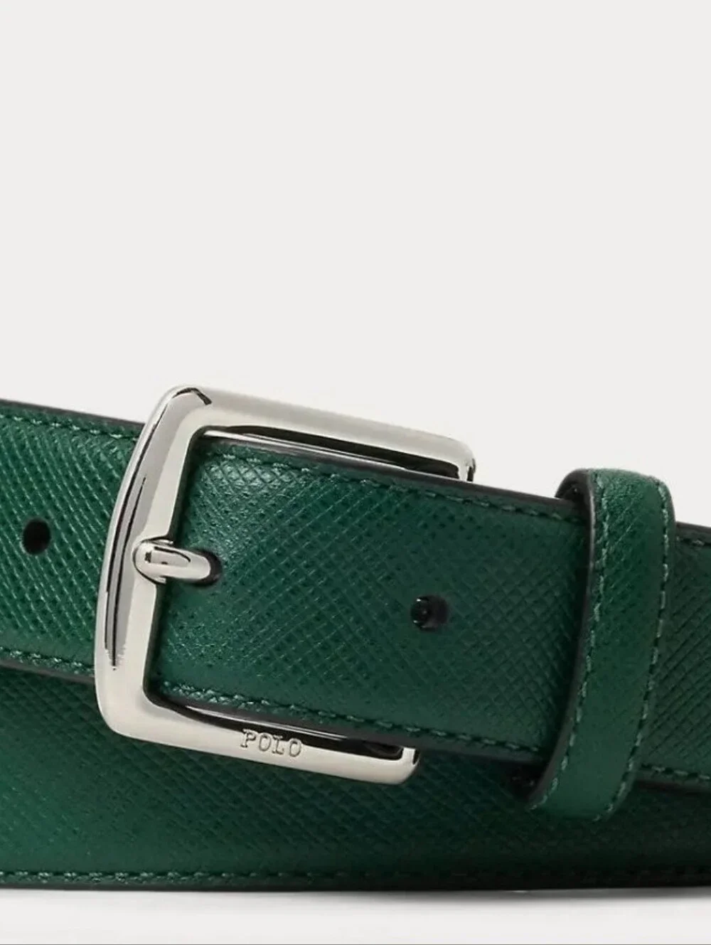 NWT Men's Polo by Ralph Lauren Green Saffiano Leather Belt with Silver Buckle